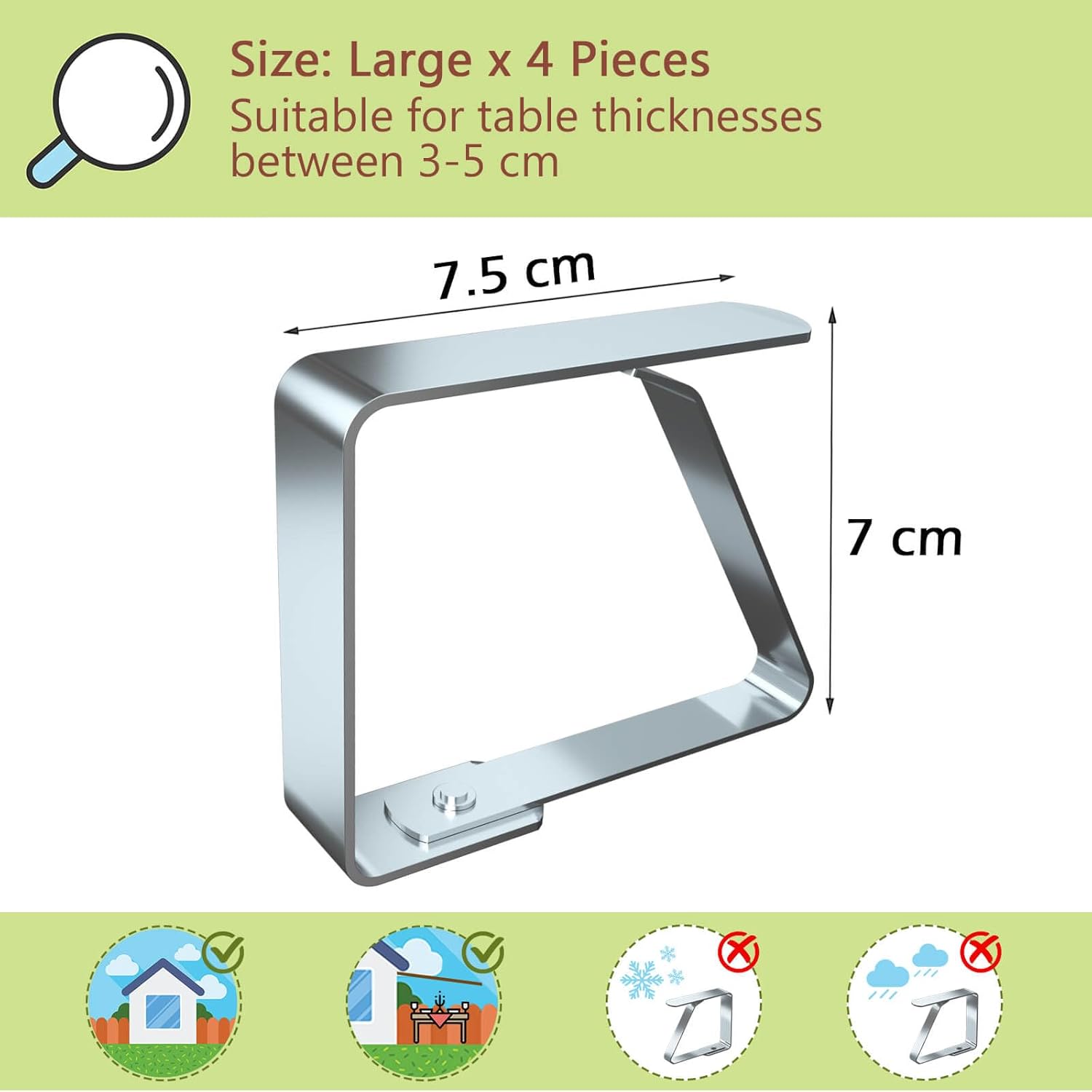 Detalle 2 de Blooven Large Tablecloth Clips 4 Pack: Stainless Steel Table Cover Clamps for Thick Tables