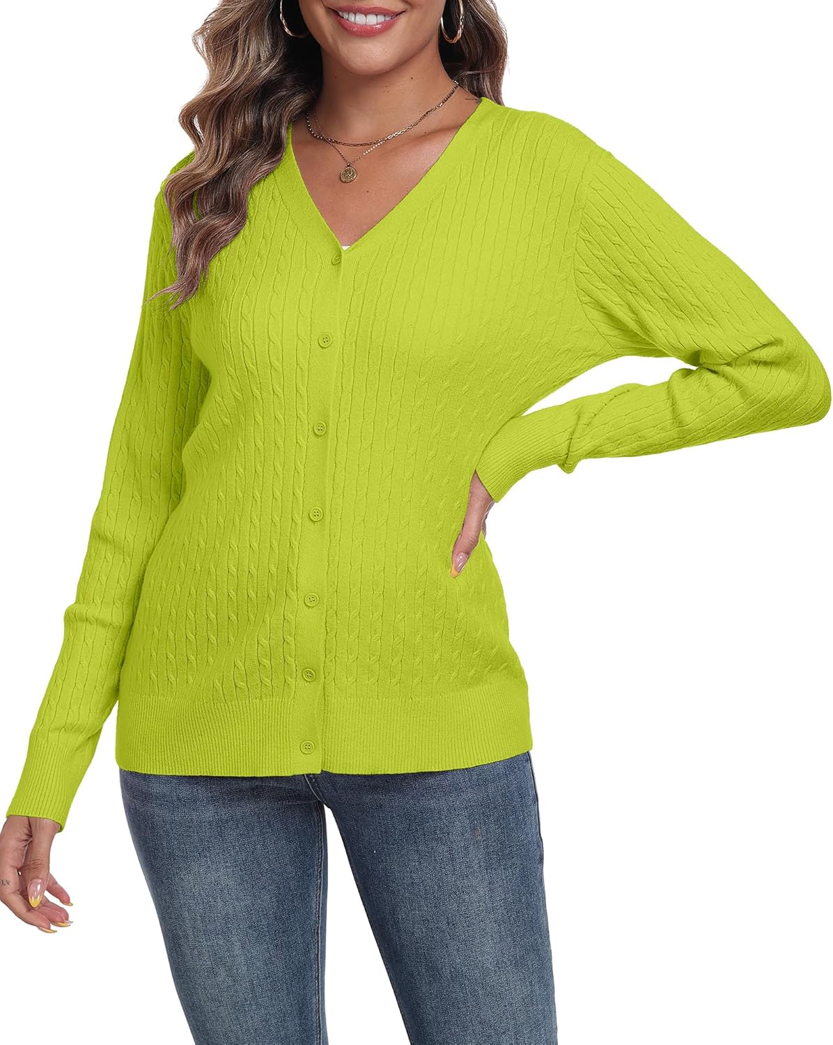 Thumbnail 3 de YUNDAI Women's Cable Knit V-Neck Cardigan