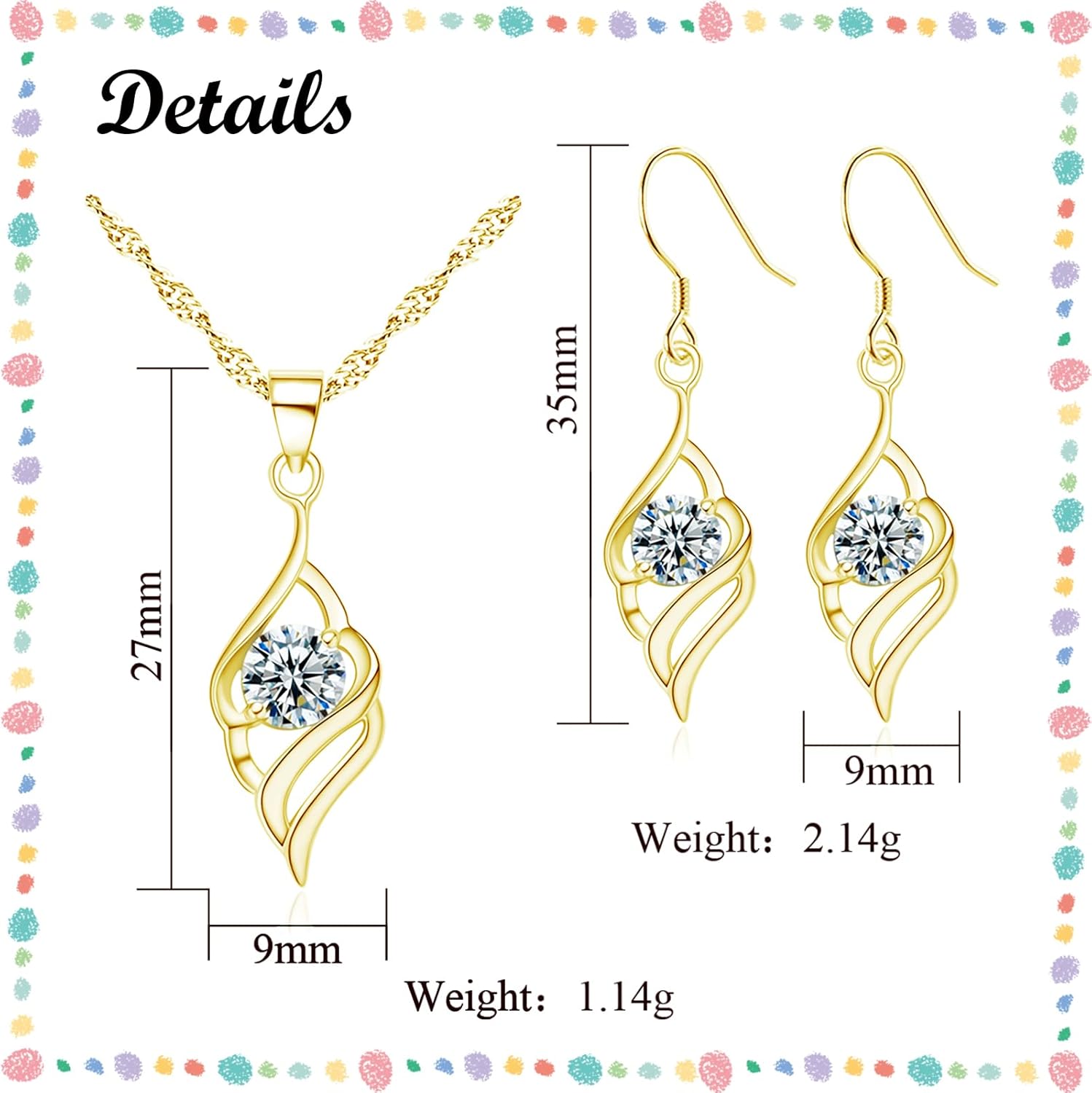 Thumbnail 1 de Deyanse Silber Schmucksets für Damen – Engelsflügel Set mit 925er Sterling Silber, 45+5 cm Kette und Ohrringe mit Cubic Zirconia