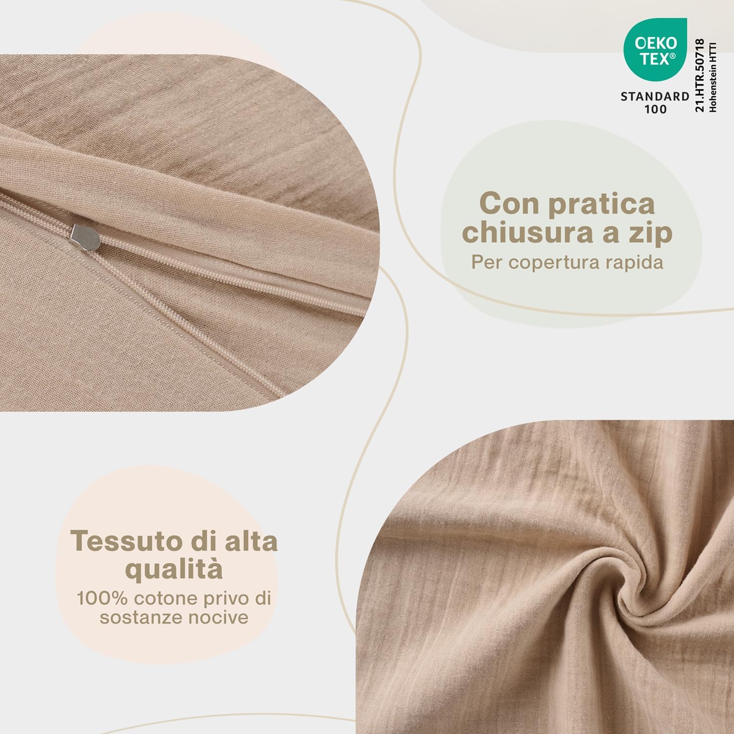 Thumbnail 2 de Laleni biancheria da letto in cotone mussola 80 x 80 cm con certificazione Oeko-TEX