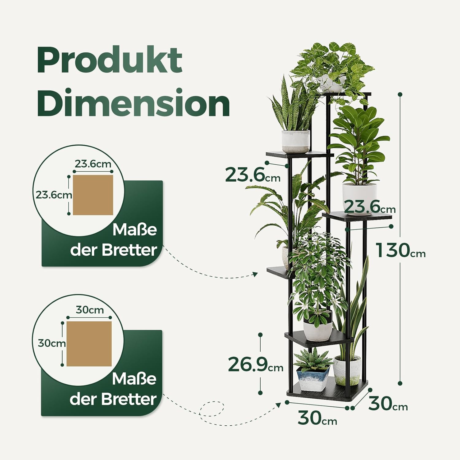 Thumbnail 4 de Bamworld Blumenständer Schwarz Hoch mit 6 Ebenen – platzsparendes Eckregal aus Metall und MDF