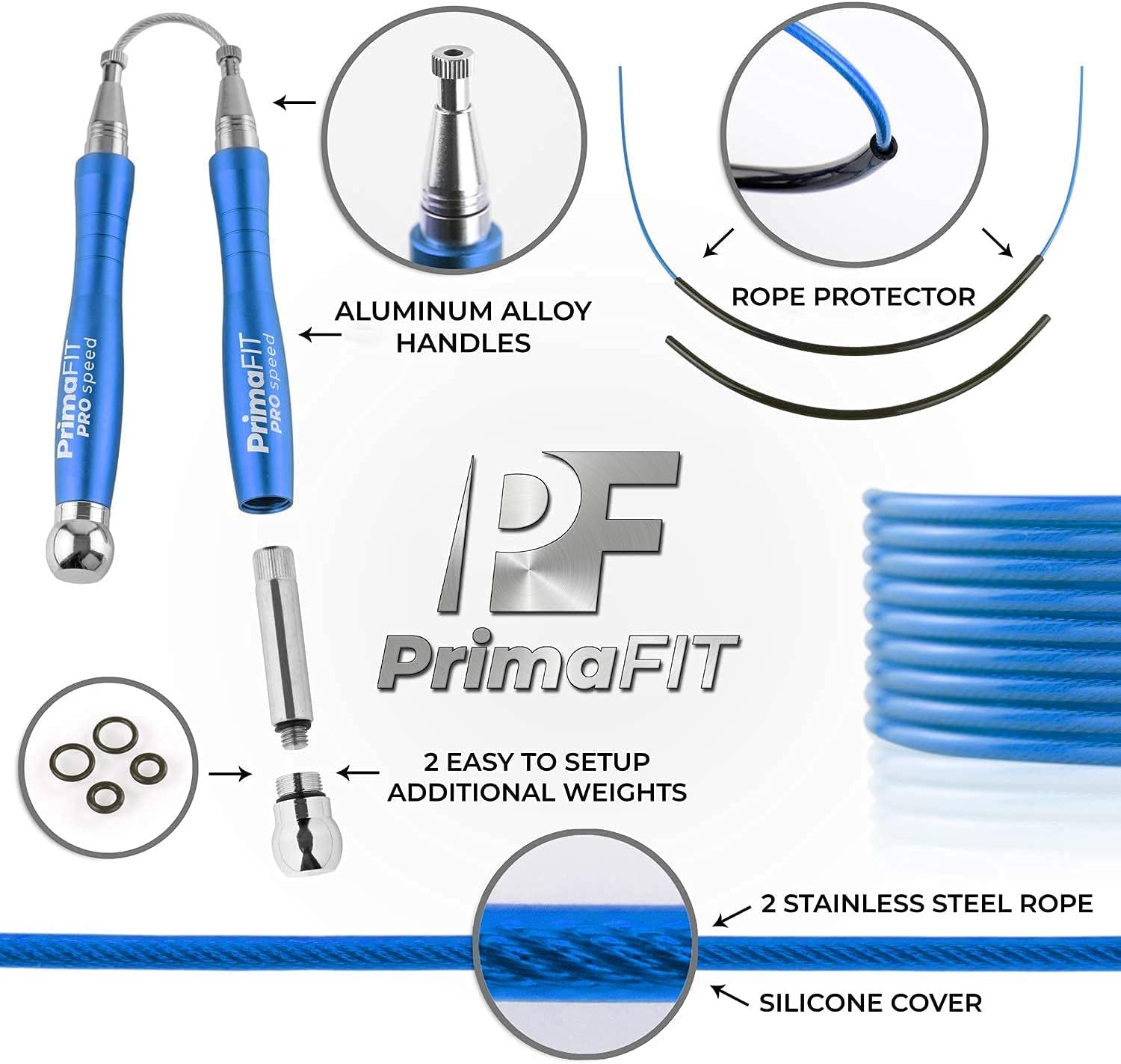 Detalle 2 de PrimaFIT Pro Speed weighted skipping rope (3m) with adjustable self-locking system