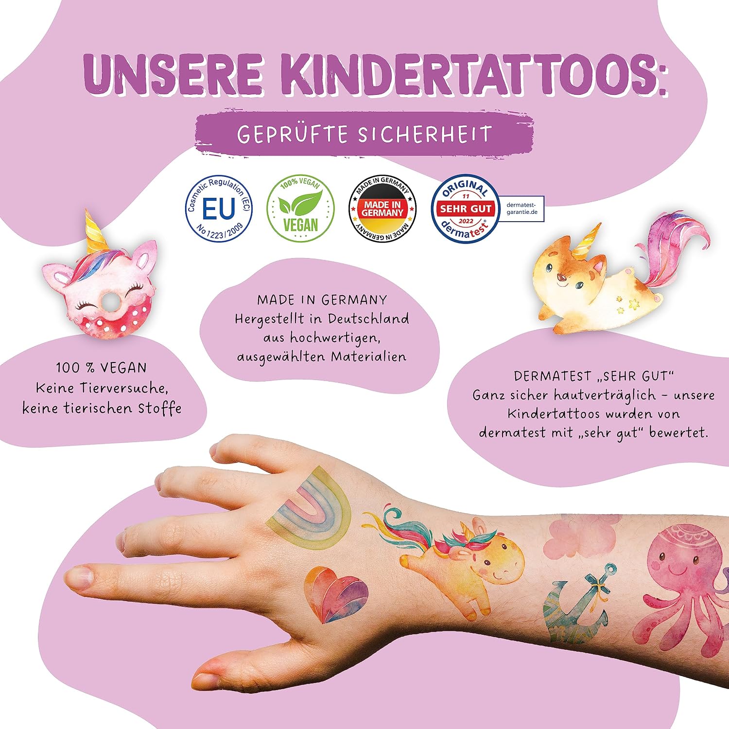 Detalle de Papierdrachen 100 hautfreundliche Kindertattoos mit Meerjungfrau – 6 Bögen für Kindergeburtstag (vegan, dermatologisch getestet)