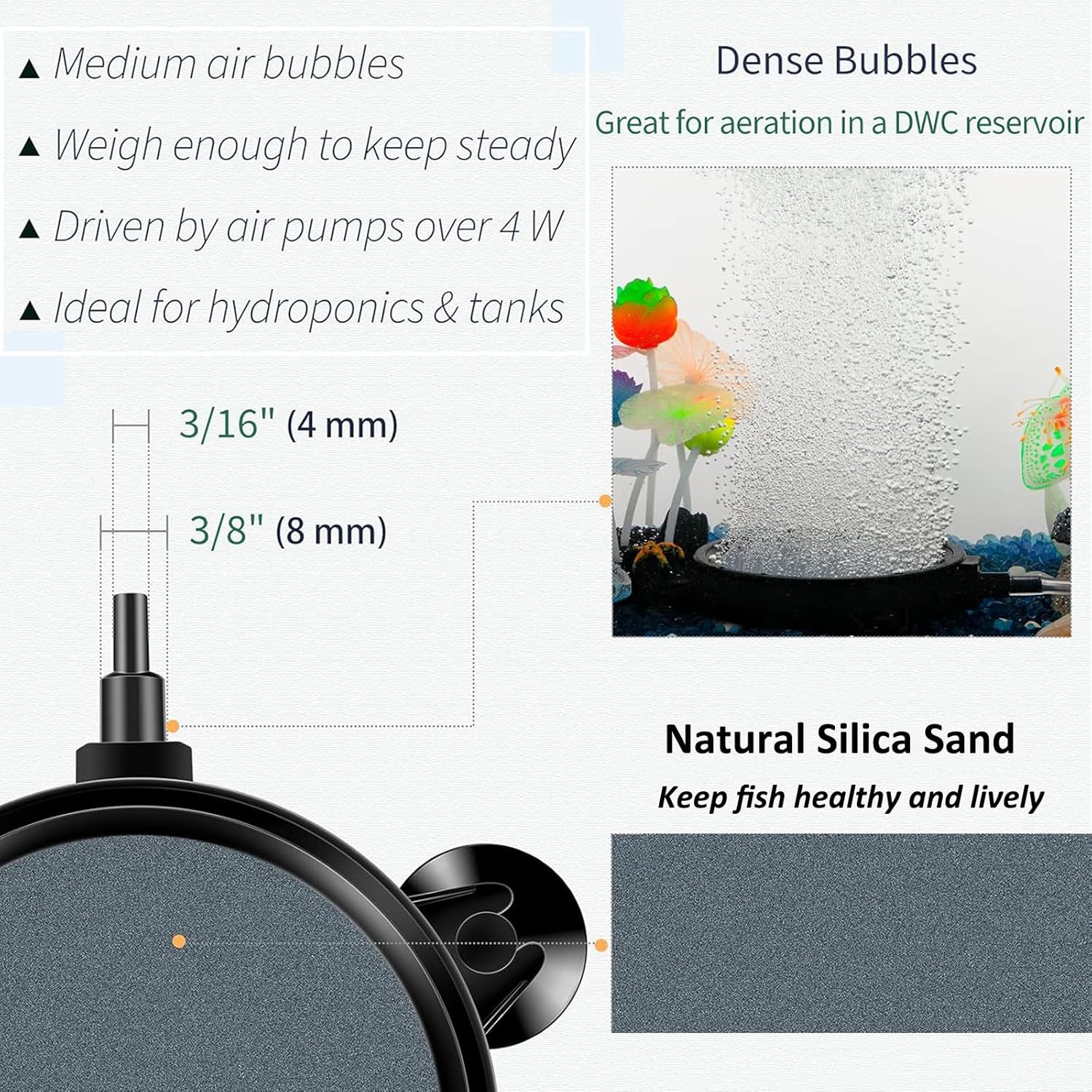 Detalle de YUDOTE Aquarium Air Stone Disk 10cm Bubble Diffuser (Pack of 2) for Oxygenation
