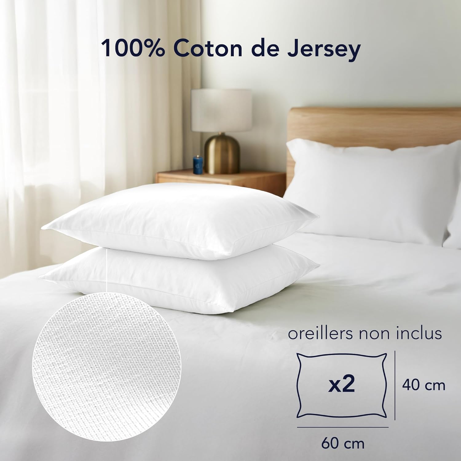 Thumbnail 1 de Dreamzie Taies d’oreiller 40x60 cm en coton jersey (lot de 2) – Blanc