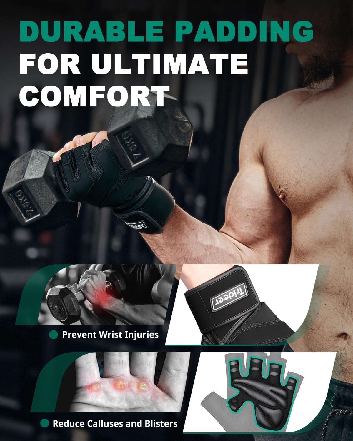 Detalle de Trideer Weightlifting Gloves, Microfiber