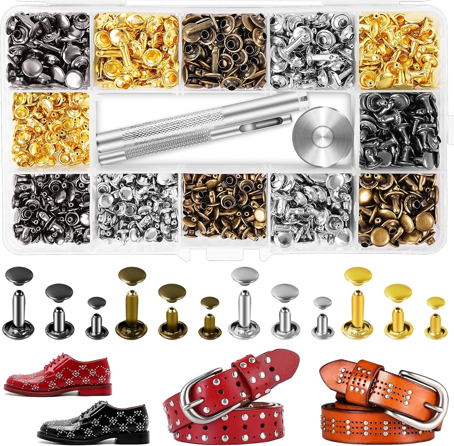 Detalle de JETMORE 1 Leather Rivet Kit, 240 Sets in 4 Colors and 3 Sizes