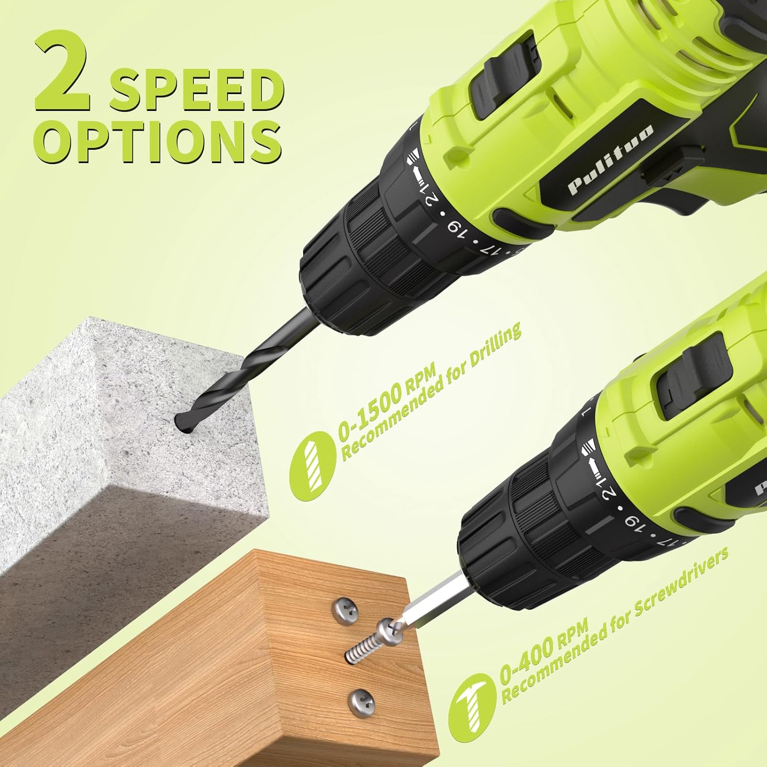 Detalle de PULITUO DC7720S 20V Cordless Drill/Driver, 30 Nm, 2 Batteries, LED