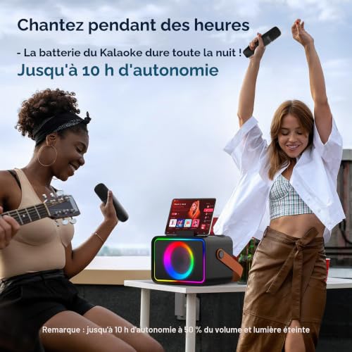 Detalle de Wowstar machine de karaoké portable avec 2 micros, Bluetooth et lumières disco