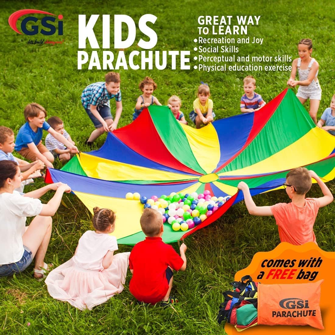 Thumbnail 5 de GSi Kids Play Parachute Rainbow Parachute Toy Tent – 12 Feet