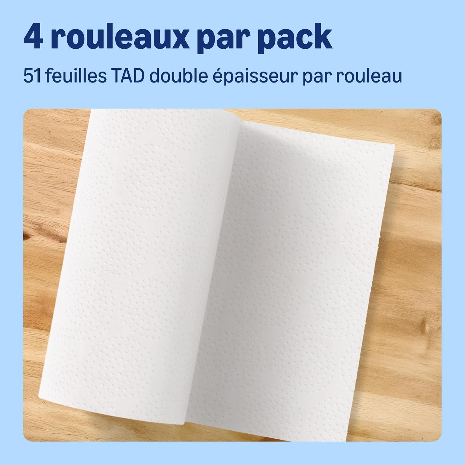 Detalle de Presto! Essuie-tout TAD Extra Absorbant – Lot de 32 rouleaux (51 feuilles par rouleau) – FSC certifié