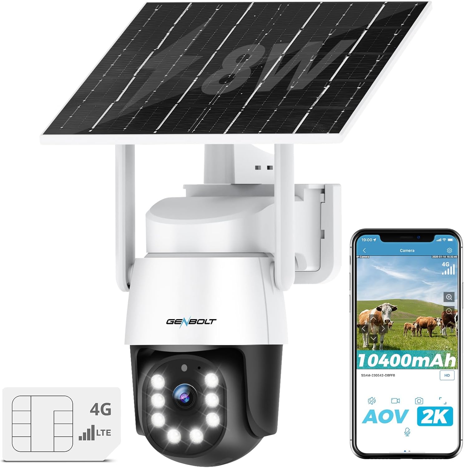 Detalle de GENBOLT 4G AOV Solar Security Camera Outdoor Wireless – 3MP, 2K Colour Night Vision, 24/7 Recording, Battery-Powered LTE CCTV