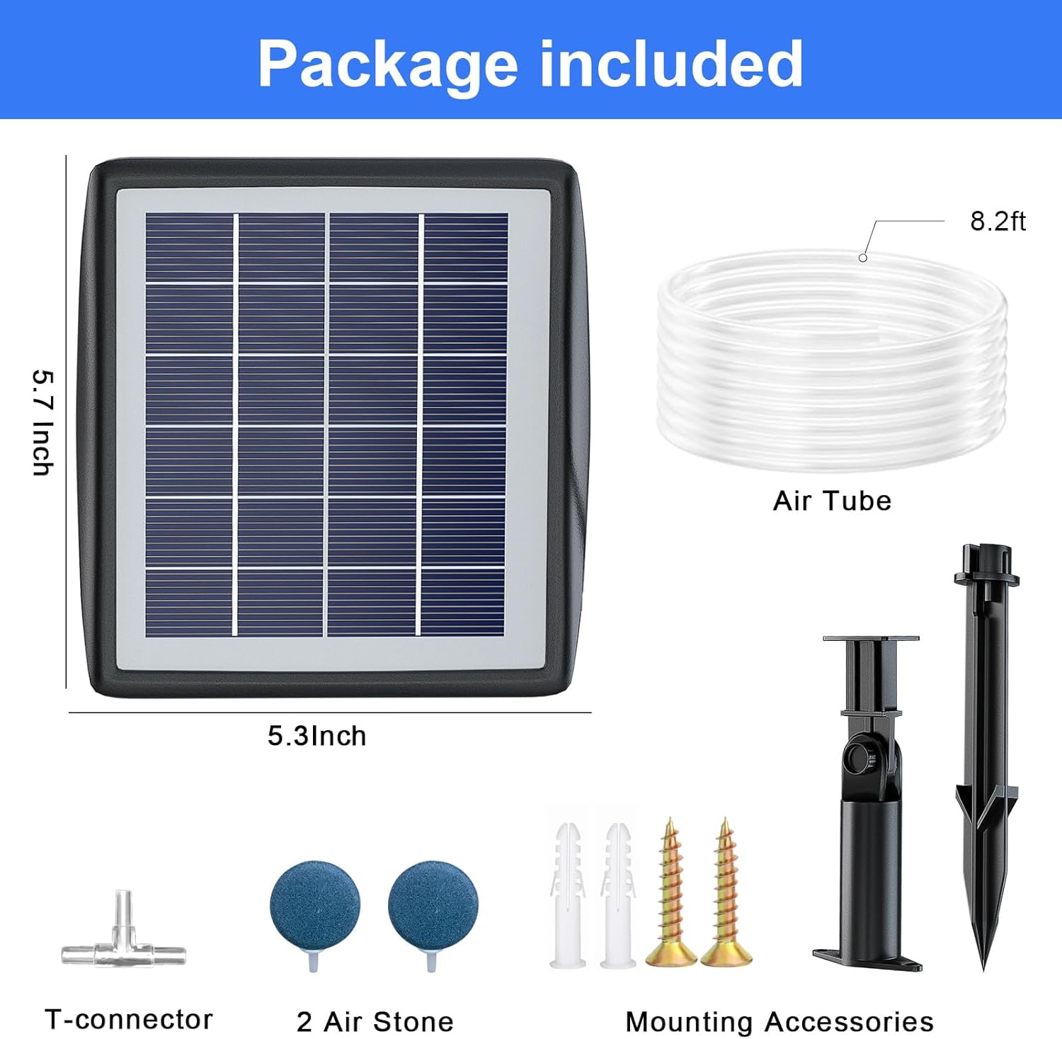 Thumbnail 1 de PChero Solar Oxygenator Air Pump for Pond (2200mAh) with Solar Panel & Bubble Stones