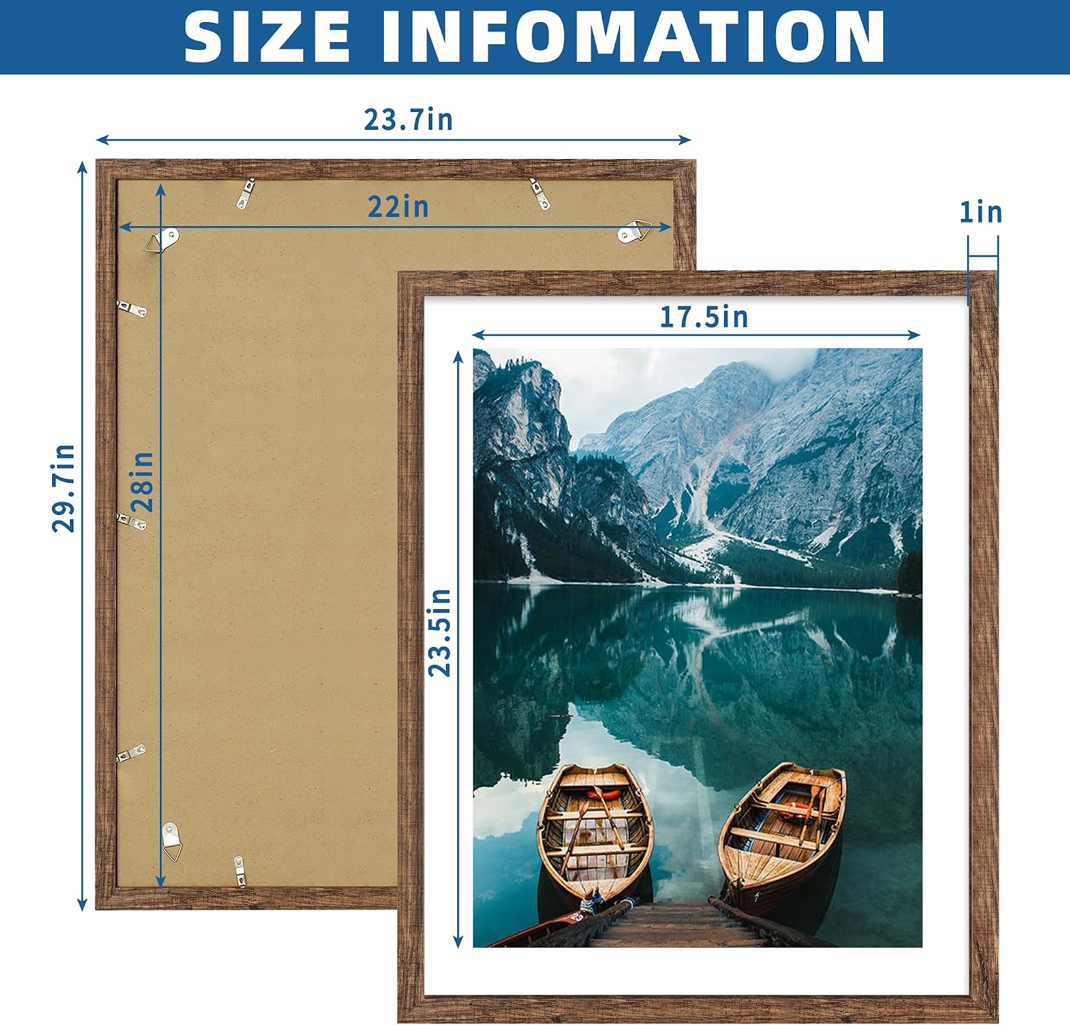 Detalle de Hongkee 22x28 Rustic Brown Wood-Style Frame Set (2-Pack) for 18x24 Photos or 22x28 Posters