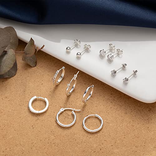 Detalle 2 de PABBEU Silver Hoops Earrings for Women – 6 Pairs of 925 Sterling Silver with Cubic Zirconia