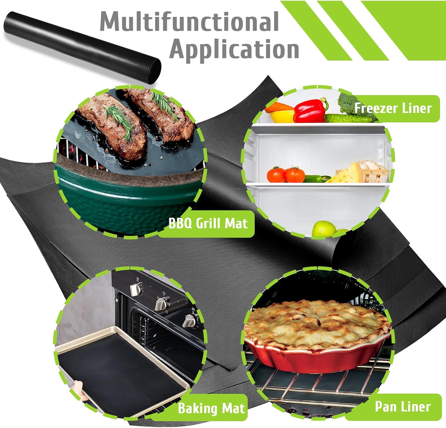 Thumbnail 1 de KitchenRaku 5 Pack BBQ Grill Mat (33x40cm) – reusable, non-stick oven liners for fan assisted ovens