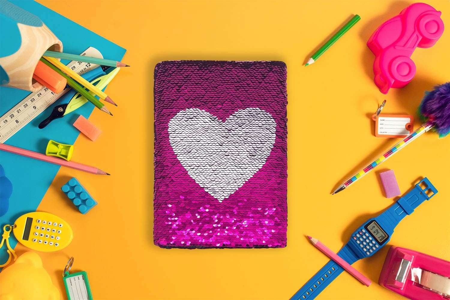 Thumbnail 3 de GINMLYDA Sequin Secret Diary 8.5x5.5 in pink heart 📔