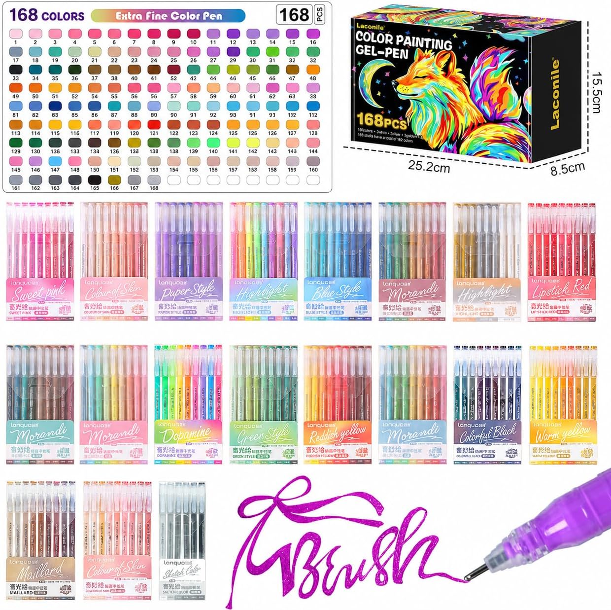 Thumbnail 6 de Laconile Gel-Pen-168 gelpennor med glitterbläck, 168 pennor i 19 färgstilar