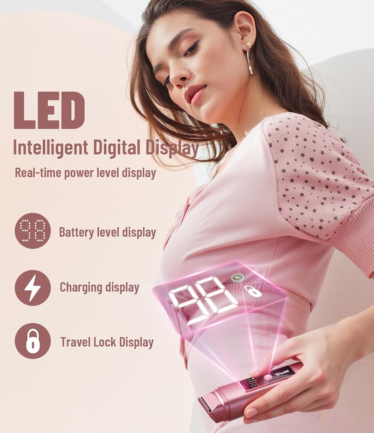 Thumbnail 4 de Dual Head Electric Bikini Trimmer for Women – IPX7 Waterproof with LED Display (Rococo Pink)