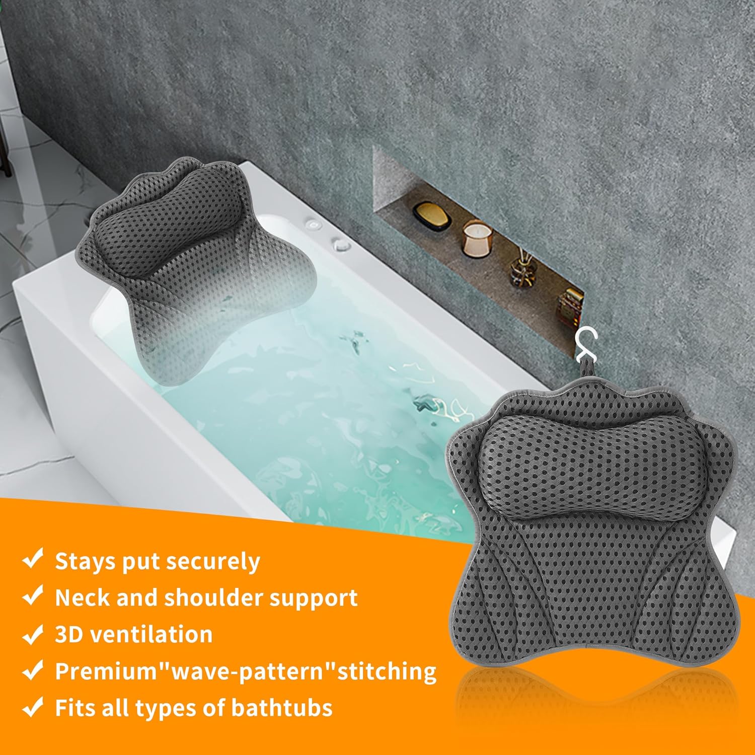 Thumbnail 3 de Coussin de baignoire adulte avec technologie 4D Air Mesh et 6 ventouses antidérapantes
