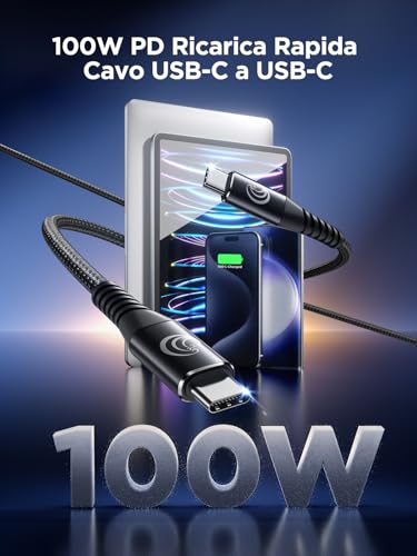 Detalle de Cavo USB-C 3M 100W Cavetto Yosou: Ricarica rapida e trasferimenti affidabili