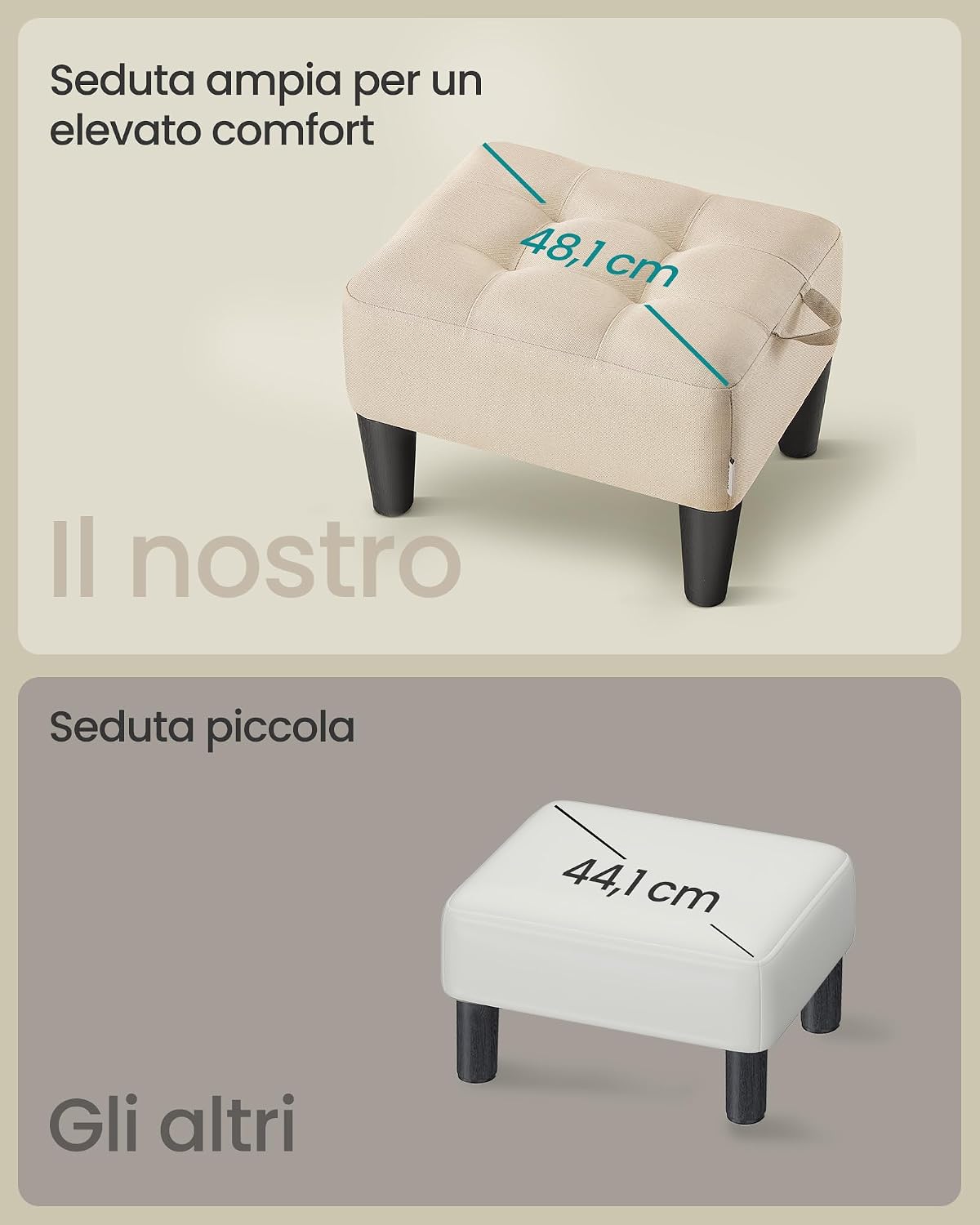 Thumbnail 3 de SONGMICS Sgabello Poggiapiedi con Pouf Contenitore Lino sintetico, Beige Sabbia/Nero Inchiostro – LOM502LF01