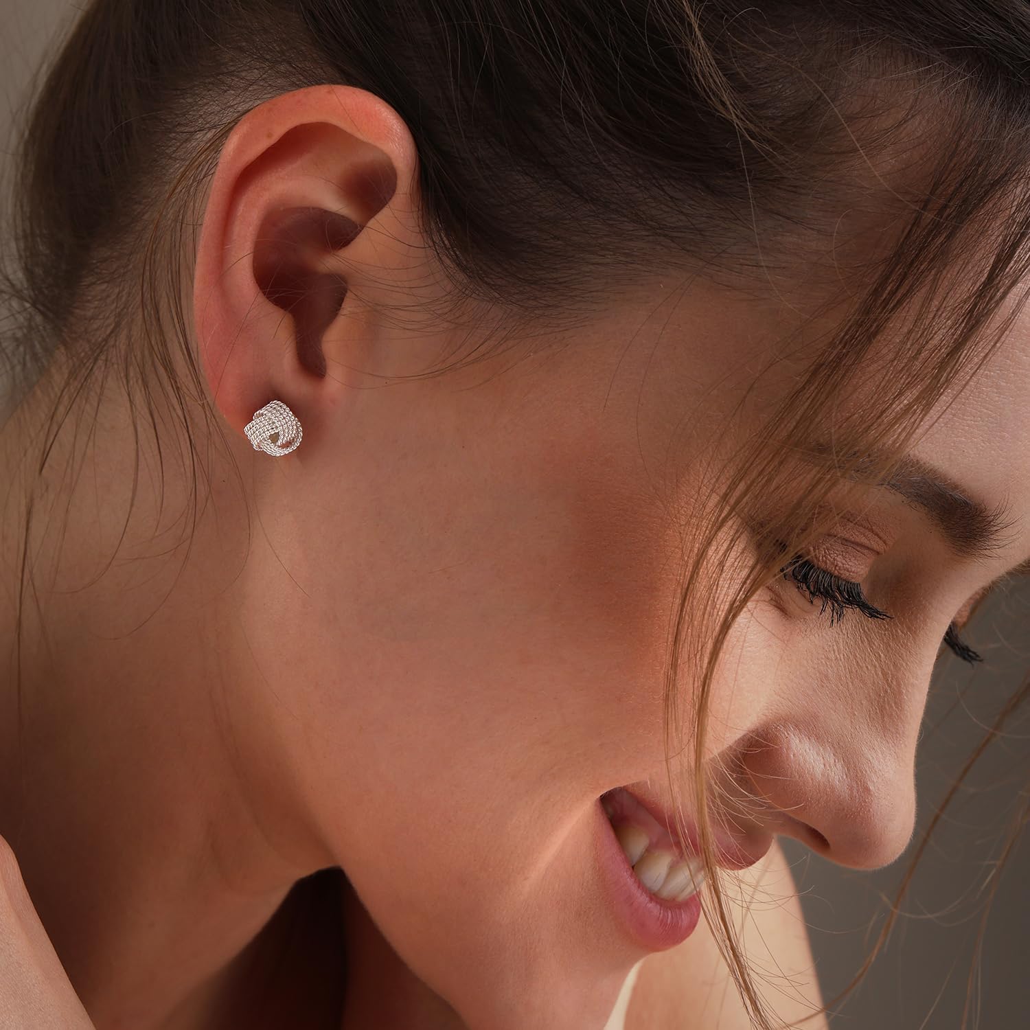 Detalle de LeCalla 925 Sterling-Silber Love-Knoten Ohrstecker mit Schmetterling-Verschluss (italienisches Design)
