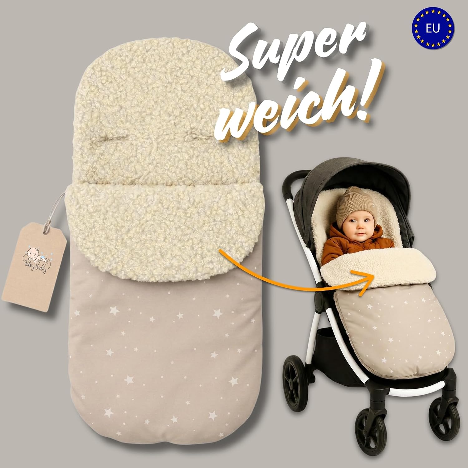 Detalle de Winter-Fußsack für Kinderwagen & Buggy 90x45 cm – warmes Set mit Einlage, Dunkelgrau