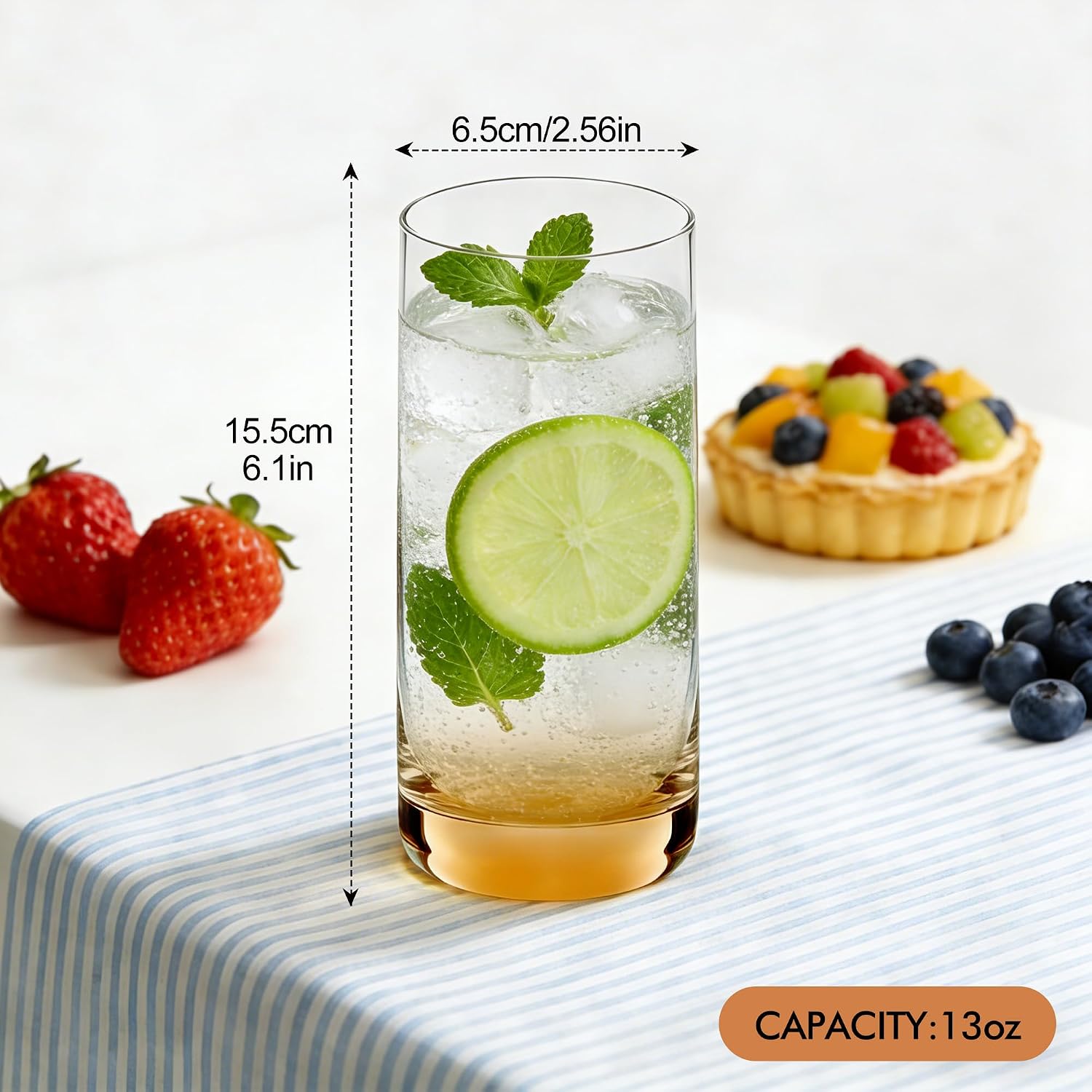 Detalle de GLAZVIA Amber Highball Glasses, Set of 6, 13oz, Dishwasher-Safe