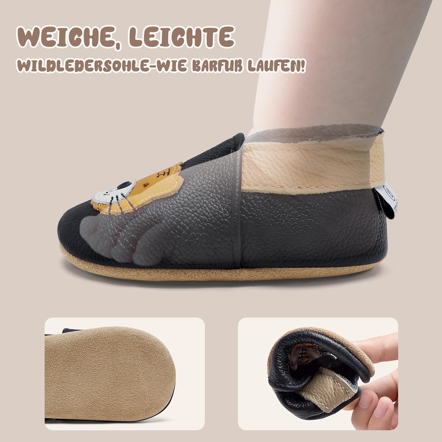 Thumbnail 5 de IceUnicorn Krabbelschuhe Baby – weiche Lauflernschuhe aus Leder mit rutschfester Sohle