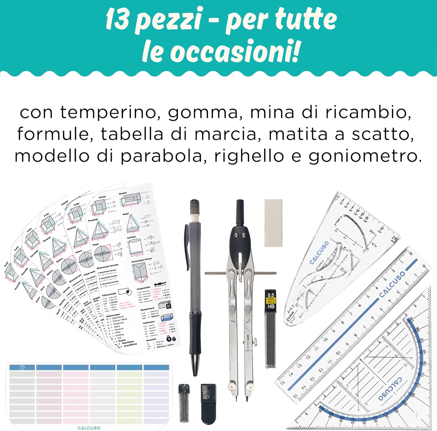 Thumbnail 1 de CALCUSO Set di Geometria PRO in astuccio blu con compasso e goniometro