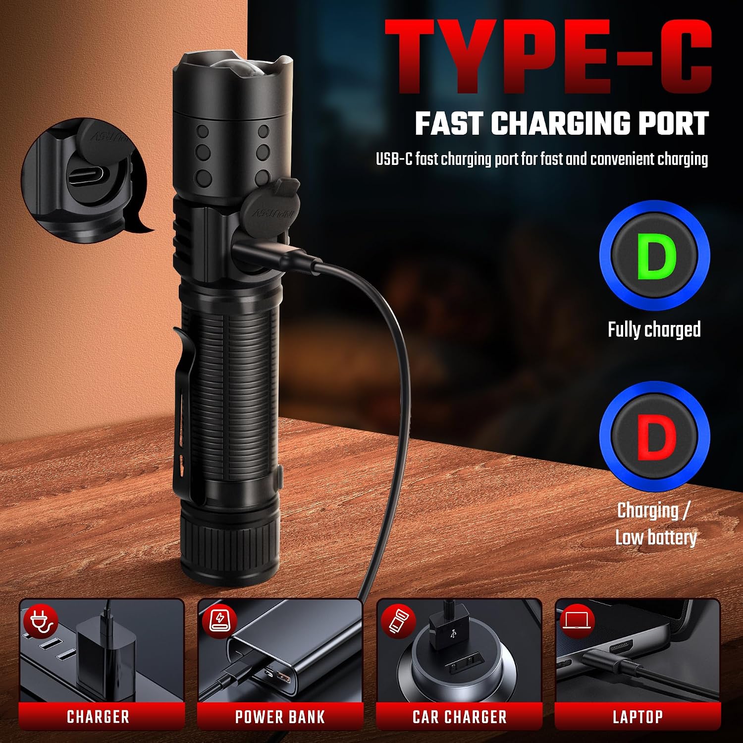 Thumbnail 1 de DARKDAWN Red Light Flashlight Aluminum Alloy
