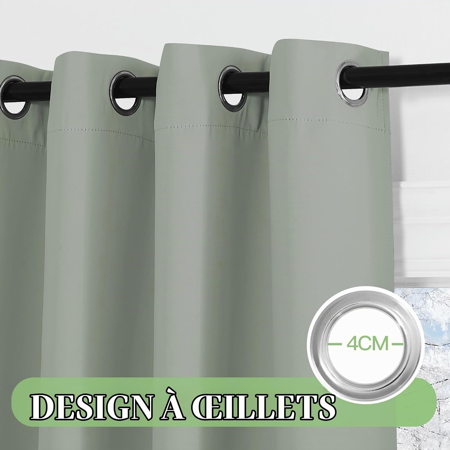 Detalle de KGORGE KGEUCGM1SD2-OCCULTANT verduisteringsgordijn, 2 groene panelen van polyester