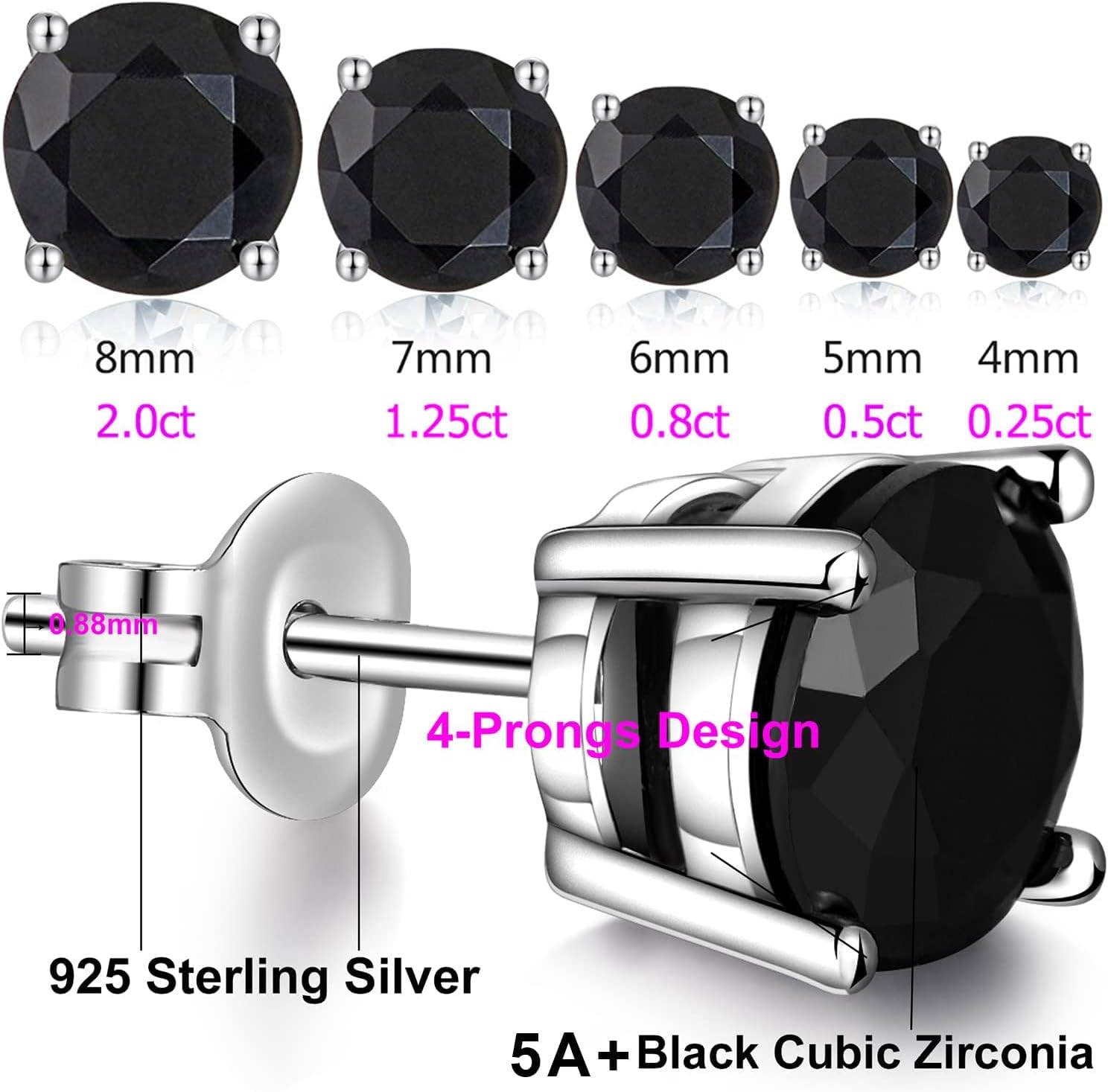 Thumbnail 6 de jiamiaoi 18K Weißgold plattiert Brillant-Diamant Ohrstecker aus 925 Sterling Silber (4–8 mm) für Damen & Herren