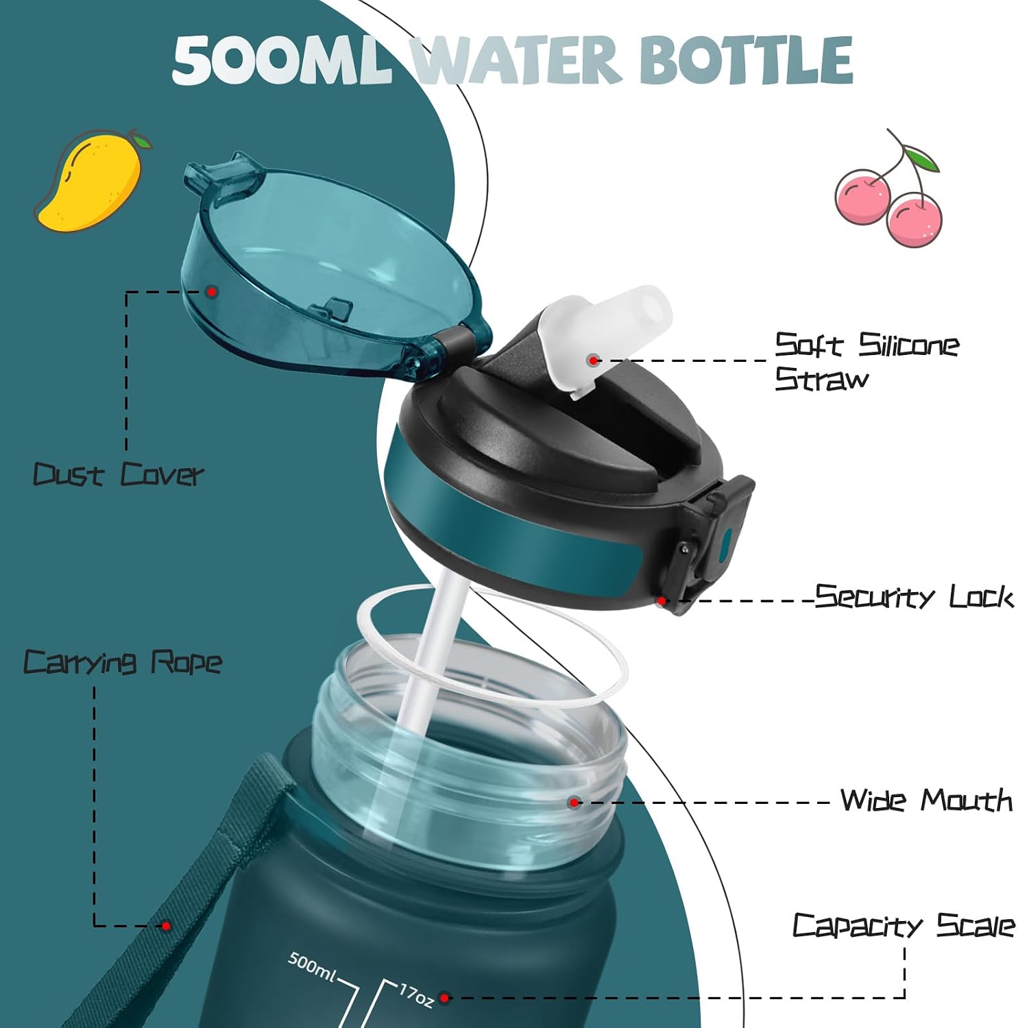 Thumbnail 2 de Trinkflasche 500 ml mit Strohhalm für Kinder – auslaufsicher, mit Reinigungsbürsten