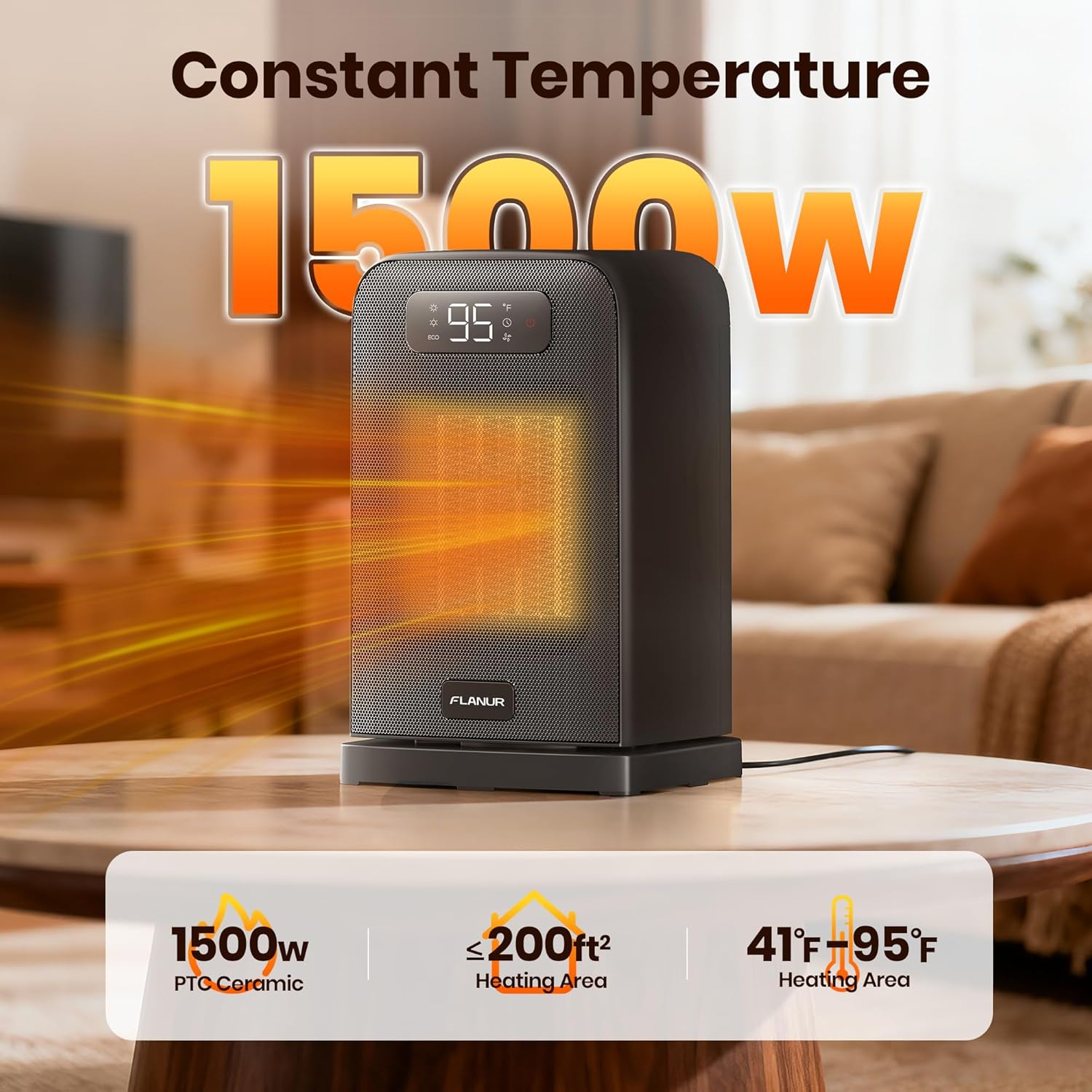 Detalle 2 de FLANUR Space Heater 1500W Small Desk Heater