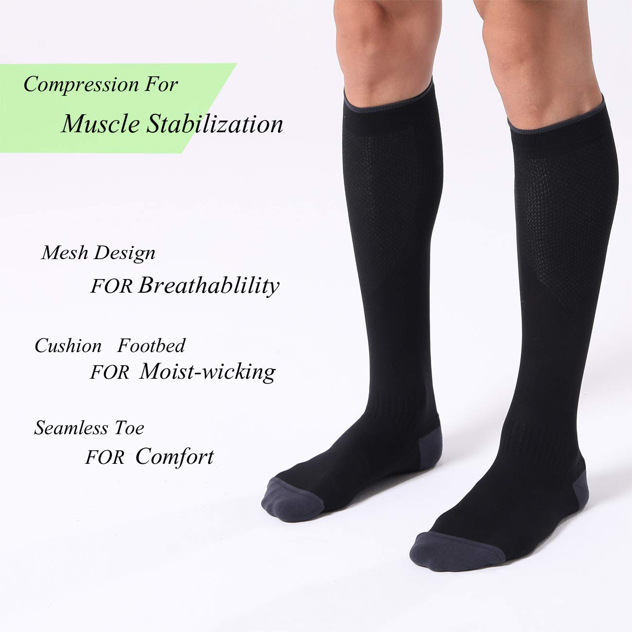Detalle de FITRELL Eu-fiwydcu001-s/M Knee-High Compression Socks, 20–30 mmHg, Black