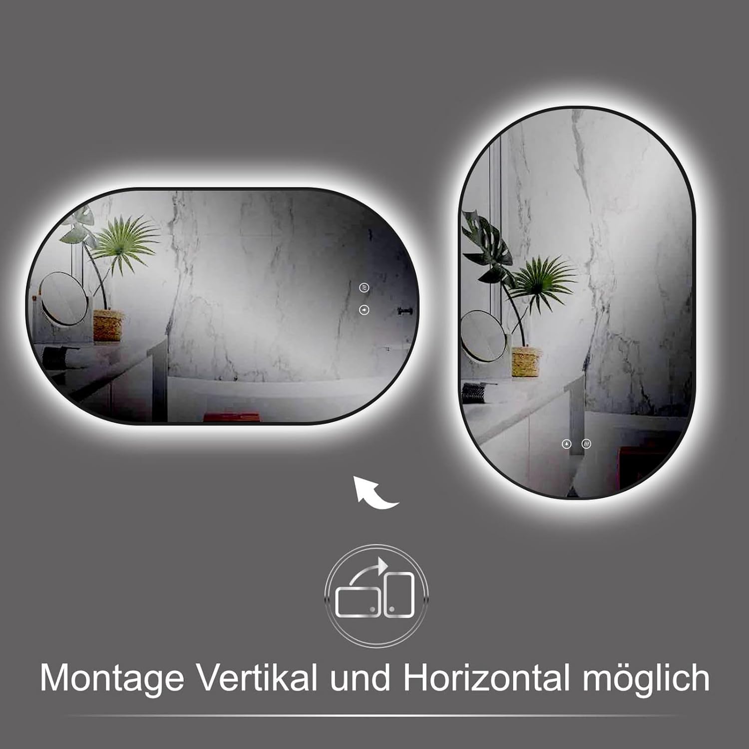 Thumbnail 6 de ApeJoy Specchio da bagno ovale con illuminazione – 75x45 cm, LED, anti-nebbia e memoria colore