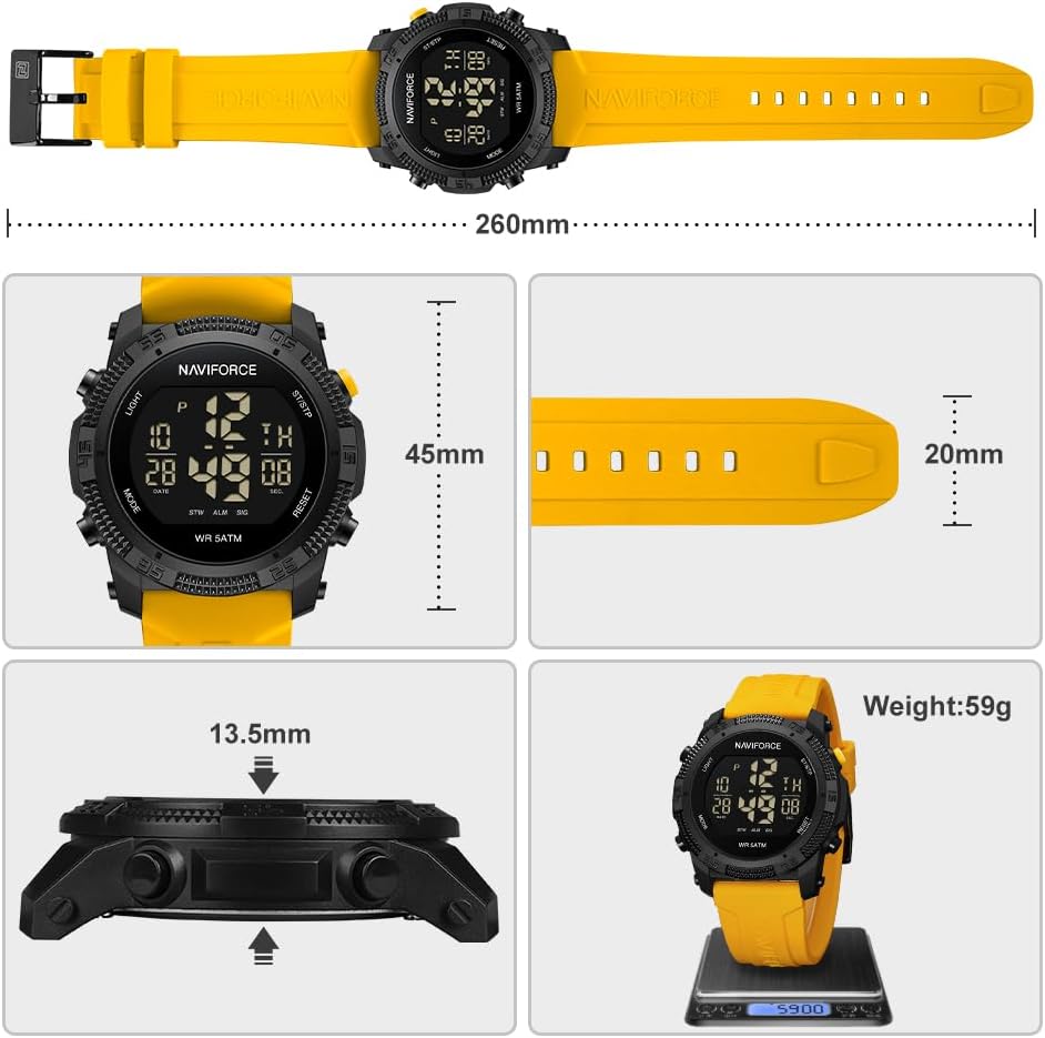 Detalle de Naviforce Orologio digitale sportivo impermeabile da uomo con cronometro e cinturino in gomma