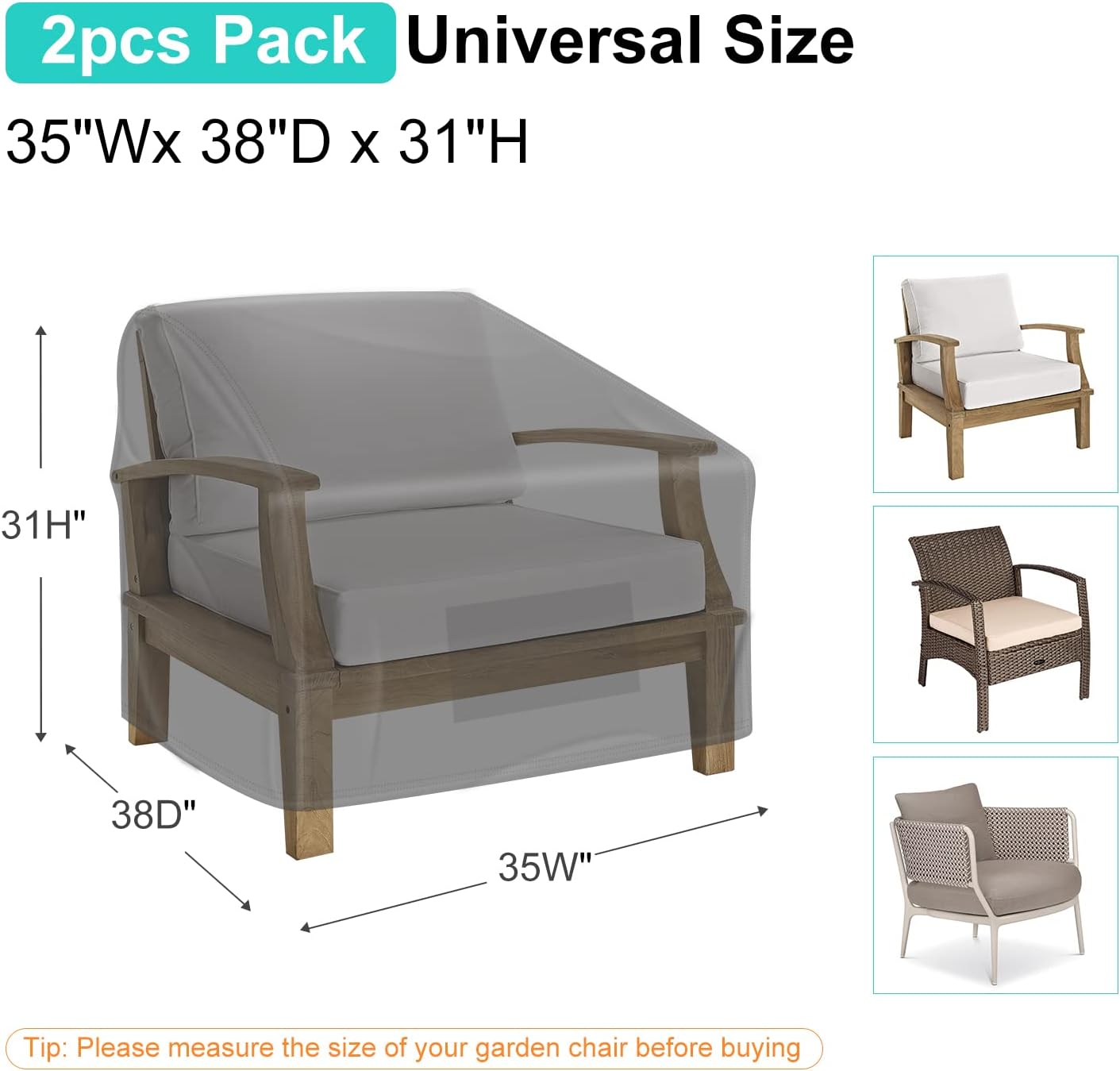 Detalle de BROSYDA Patio Chair Covers, 35" W x 38" D x 31" H