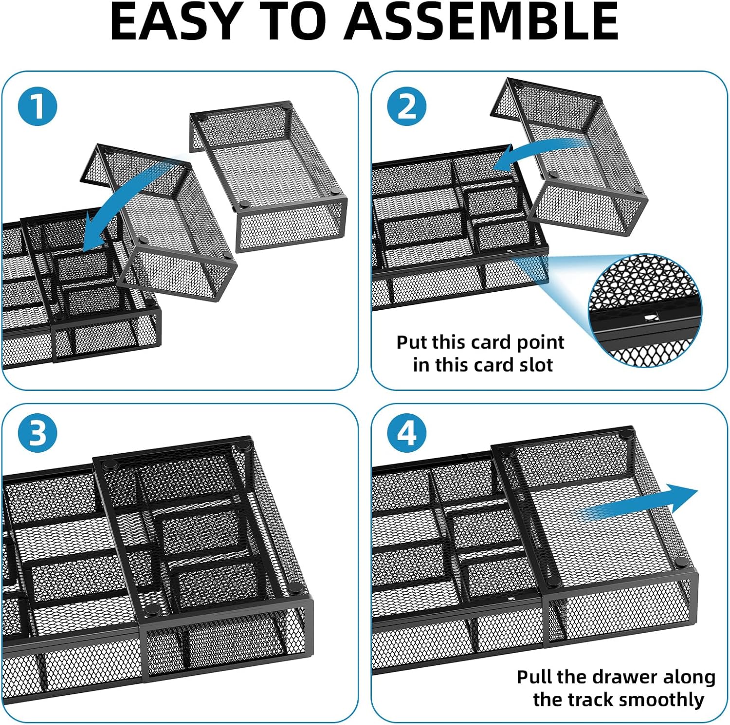 Thumbnail 6 de Marbrasse Drawer Organizer Tray-Black, Expandable Mesh Desk Drawer Organizer