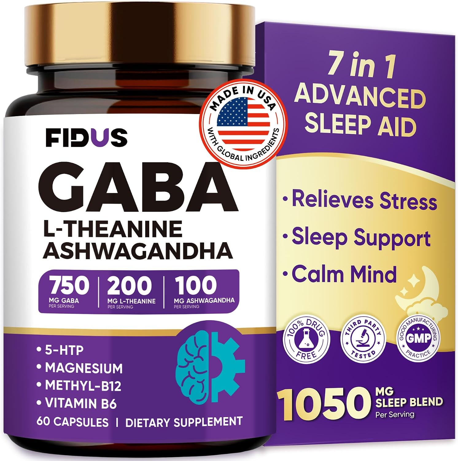 Detalle de FIDUS GABA Sleep Supplement, 1050 mg Blend