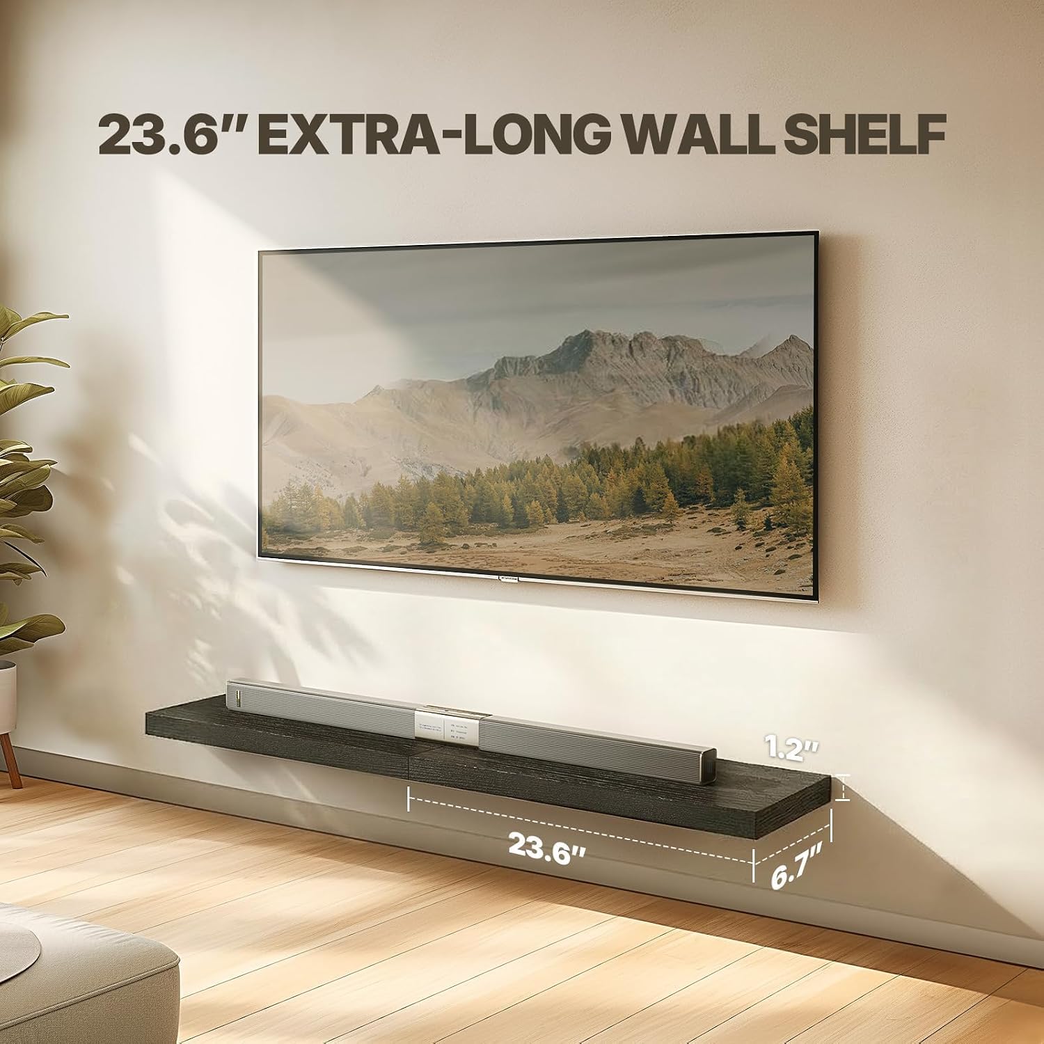 Detalle de Amada 24-Inch Floating Shelves, Set of 2, Black with Hidden Metal Brackets