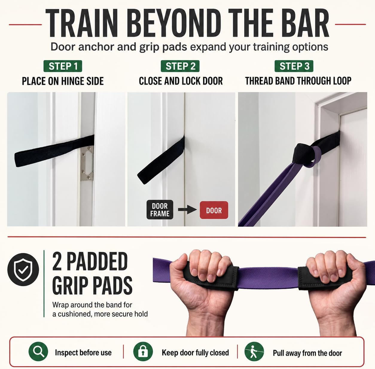 Detalle de WHATAFIT Resistance Bands Pull-Up Assist Set with Handles & Door Anchor