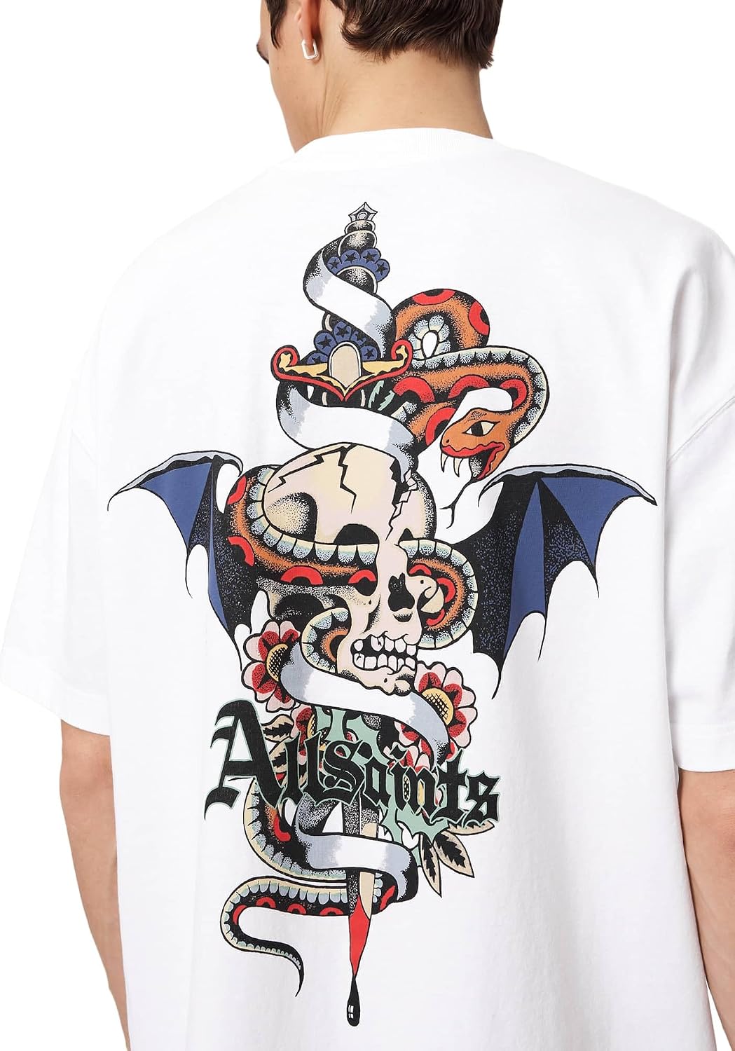 Detalle de Allsaints Blade SS Crew T-Shirt Homme — coupe oversize, manches courtes