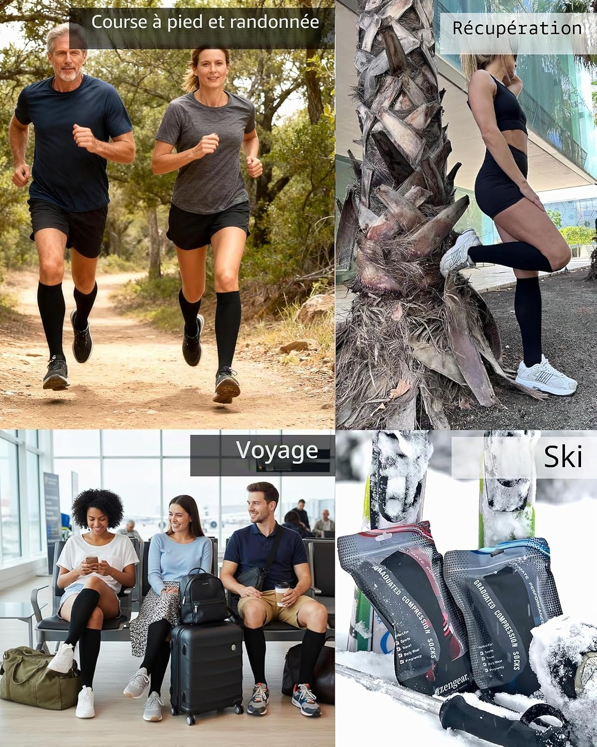 Detalle 2 de aZengear Chaussettes de Compression Classe 2 (20-30 mmHg) – Bas de Contention Mollet pour Sport, Voyage et Santé des Jambes