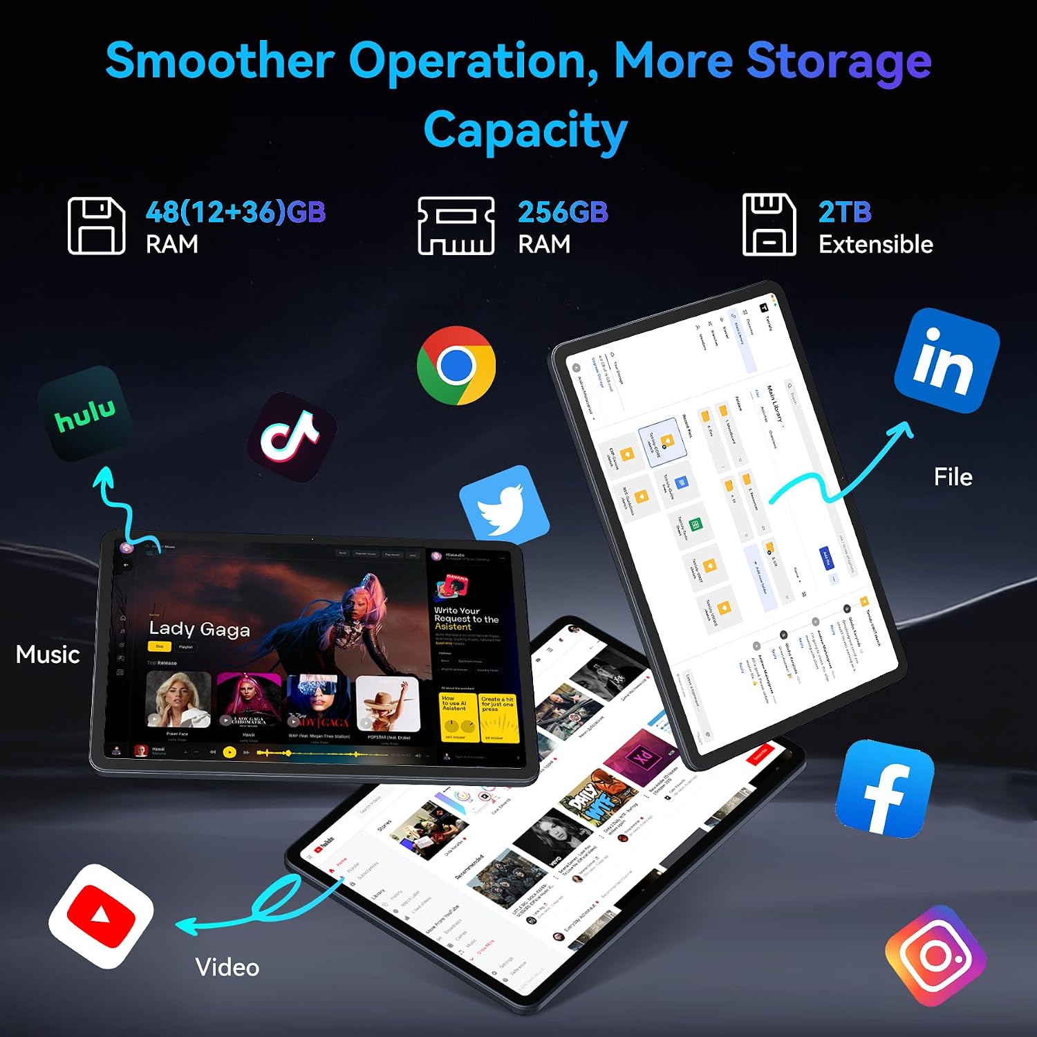 Detalle de 12 Inch Tablet with 2.5K Display, Android 16, 48GB RAM & 2TB Expandable Storage