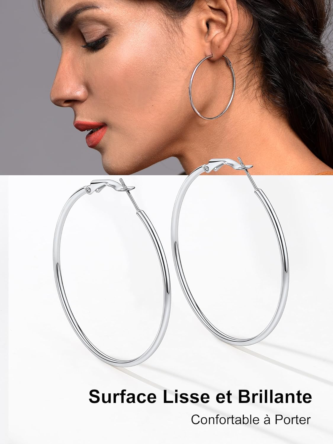 Thumbnail 3 de PROSTEEL Créoles Femme en Acier Inoxydable et Plaqué Or – Boucles d'Oreilles Anneaux Croix 50 mm