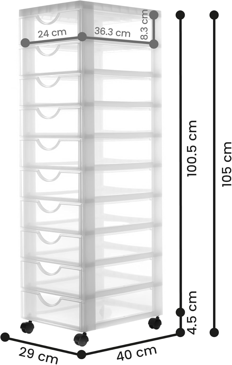 Thumbnail 2 de Iris Ohyama Kunststoff-Schubladenbox mit Rollen DDDC-010, 10 flache Schubladen (mattweiß)