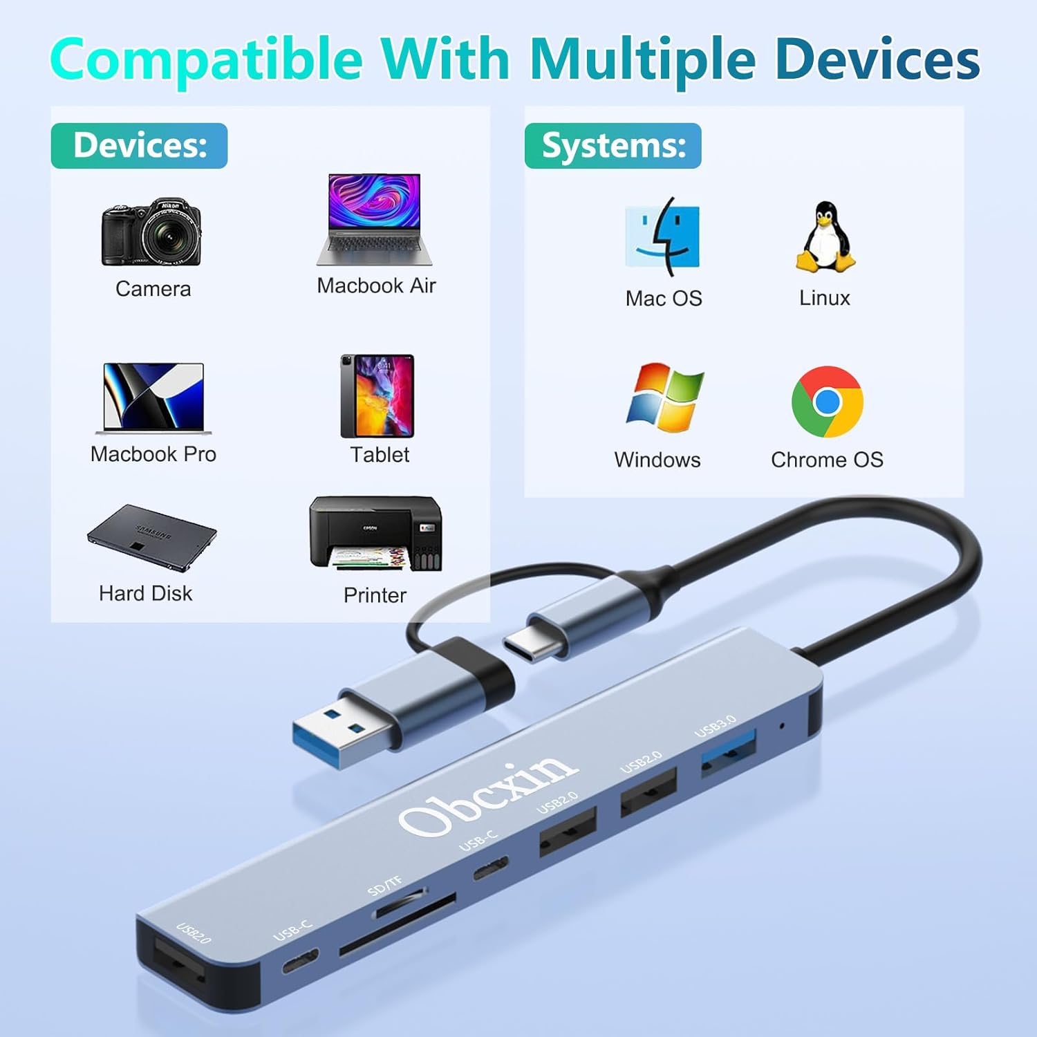 Thumbnail 4 de Obcxin USB‑C Hub 8‑in‑2: USB 3.0, 2× USB 2.0 und SD/TF für MacBook, iPad Pro & Surface